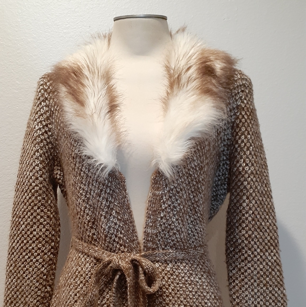 OONA & MAUD FAUX FUR NECK LONG CARDIGAN J867